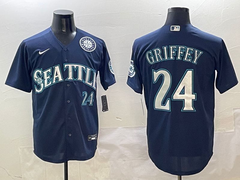 Men Seattle Mariners 24 Griffey Drak Blue Game 2025 Nike MLB Jersey style 2